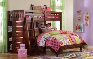 Twin Over Full Loft Bed in Merlot Finish