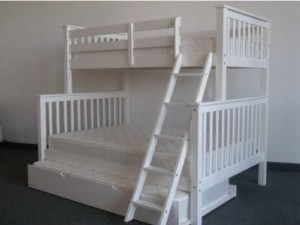 Bedz King Bunk Bed with Twin Trundle, Twin Over Full Mission Style, White
