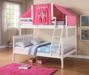 Twin Over Full Bunk Bed w/ Tent Kit (1223W (White w/ Pink Tent)