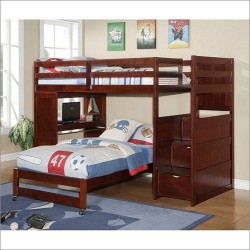 Modular Loft with Desk on Left and Bookcase on Right in Cappuccino
