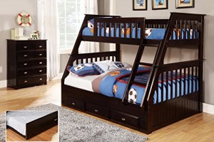Discovery World Furniture Twin over Full Bunk Bed with 3 Drawer Storage, Espresso