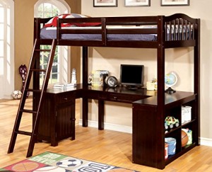 Furniture of America Lavinia Twin Loft Bed with Workstation, Dark Walnut
