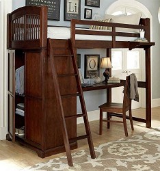Loft Bed with Desk in Chestnut Finish