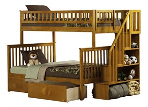 Woodland Staircase Bunk Bed with Urban Bed Drawers, Caramel Latte, Twin Over Full