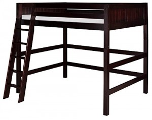 Camaflexi Panel Style Solid Wood High Loft Bed, Full, Side Angled Ladder, Cappuccino
