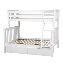 Max & Lily Solid Wood Twin over Full Bunk Bed with Under Bed Storage Drawers, White