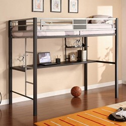 Twin Size Metal Loft Bed with Desk, Space Saving Bed, Sturdy Metal Frame, Black/Silver Finish, Side Ladder and Upper Guard Rails Included, Bundle with Our Expert Guide with Tips for Home Arrangement
