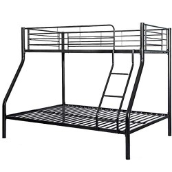 Bunk Bed Twin Over Full,JULYFOX Modern Metal Platform Steel Bed Frame 1000 lb Heavy Duty W/Inclined Ladder Safety Rails 12.4 inch Storage Space No Box Spring Needed for Kids Teens Adults Black