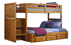 Discovery World Furniture Mission Twin Over Full Staircase Bed with 3 Drawer Storage, Honey