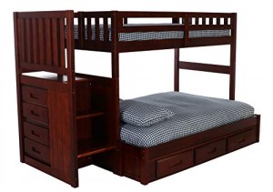 Discovery World Furniture Mission Staircase Bed with 3 Drawer Storage, Twin Over Full, Merlot