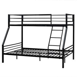 Bonnlo Bunk Bed Twin Over Full Sturdy Metal Bed Frame with Flat Ladder and Guardrail for Adults/Children/Teens, Black