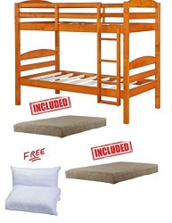Mainstays Twin Over Twin Wood Bunk Bed in Pine Finish Bundle Set with Free!