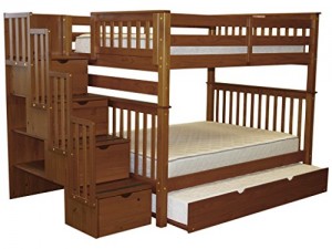 Bedz King Stairway Bunk Beds Full over Full with 4 Drawers in the Steps and a Twin Trundle, Espresso