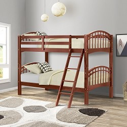 Solid Wood Twin Over Twin Bunk Bed for Kids, Hardwood Bunk Bed with Ladder, Natural Walnut Finish by Harper&Bright Designs