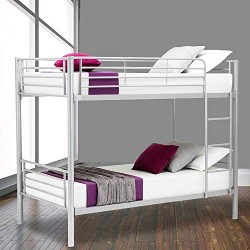 LAGRIMA Bunk Bed Frame Twin Over Twin – Easy Assembly – Bedroom Furniture with Removable Ladder – for Teens/Adults -Silver Grey