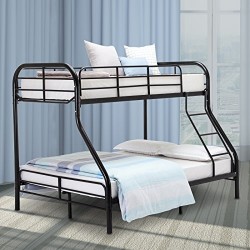 LAGRIMA Twin Over Full Metal Sturdy Bunk Bed Frame, with Inclined Ladder, Safety Rails for Kids Teens Adult, Space-Saving Design, Black